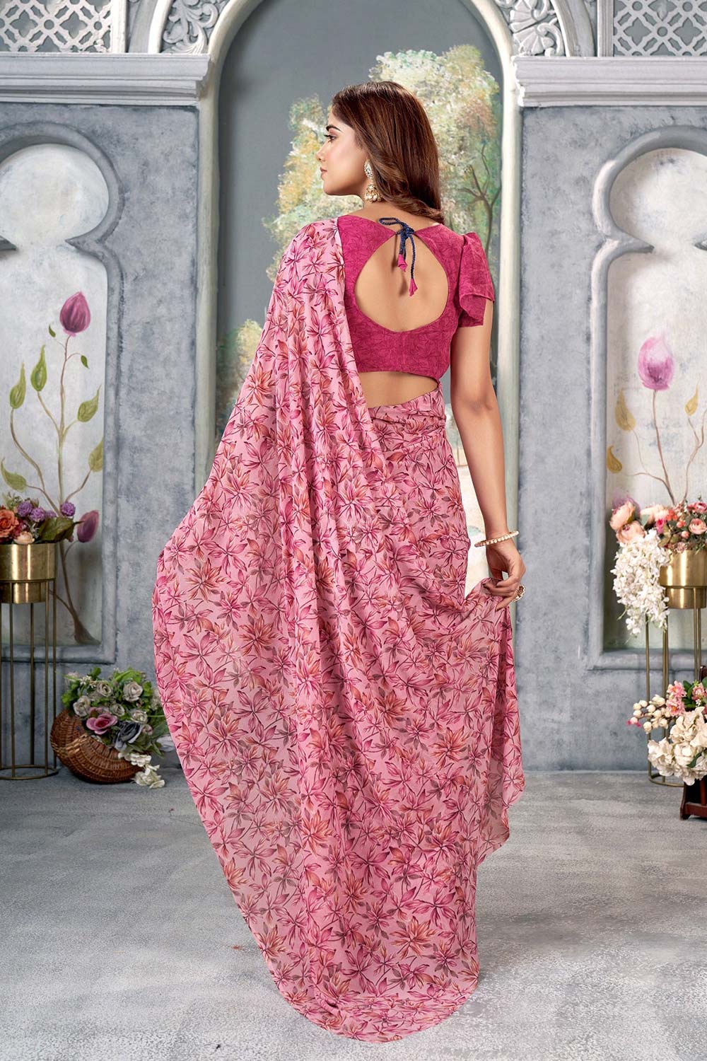 Pink Georgette printed Saree