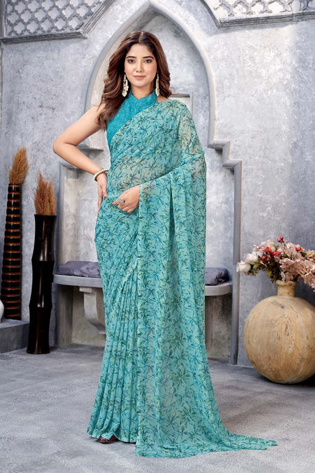 Blue Georgette printed Saree