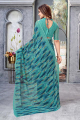 Blue Georgette printed Saree