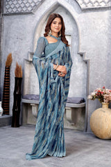 Grey Georgette printed Saree