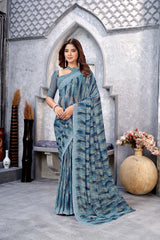 Grey Georgette printed Saree