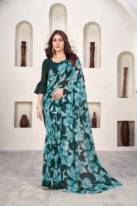 Green Georgette printed Saree