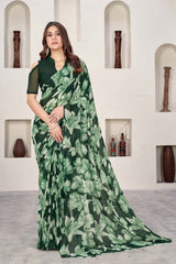 Green Georgette printed Saree