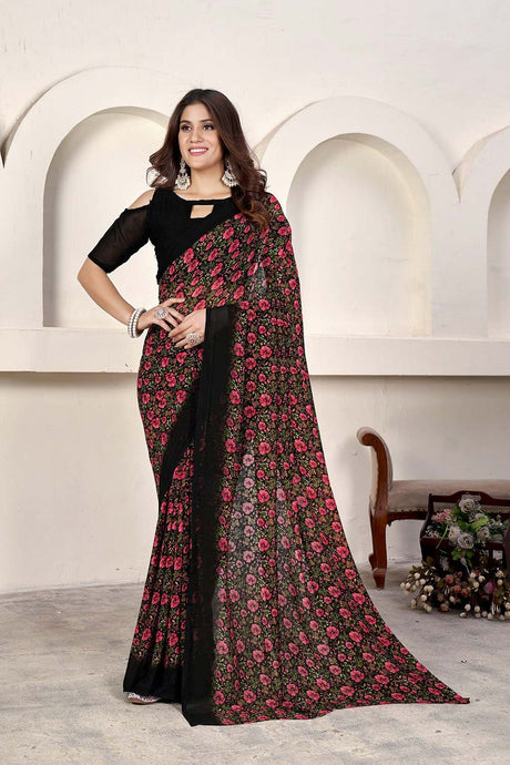 Black Georgette printed Saree