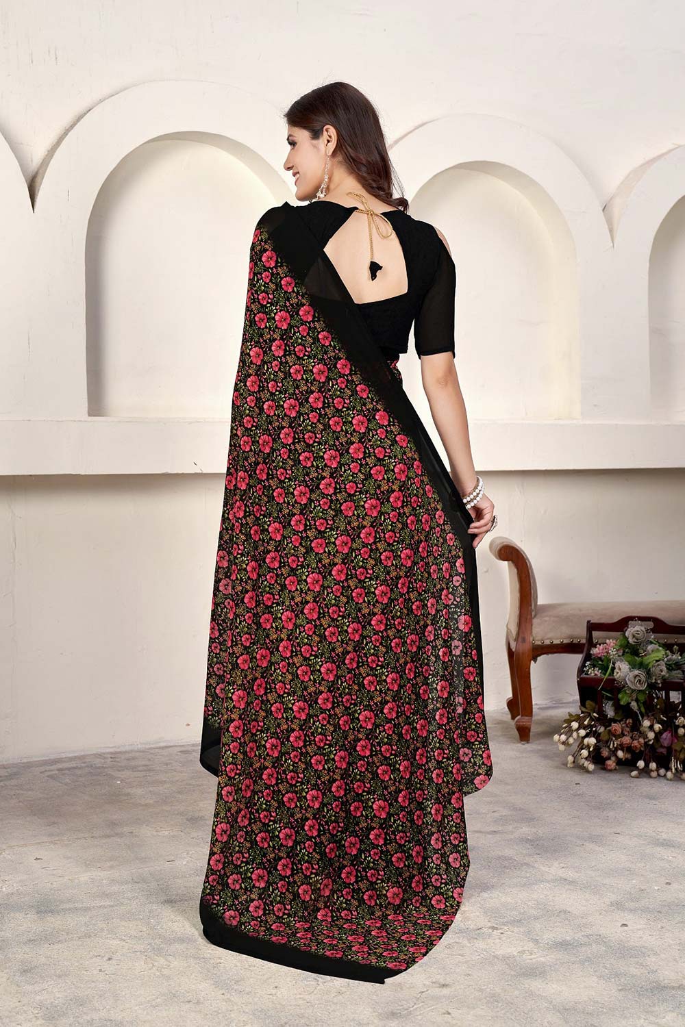 Black Georgette printed Saree