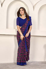 Blue Georgette printed Saree