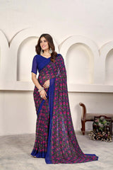 Blue Georgette printed Saree