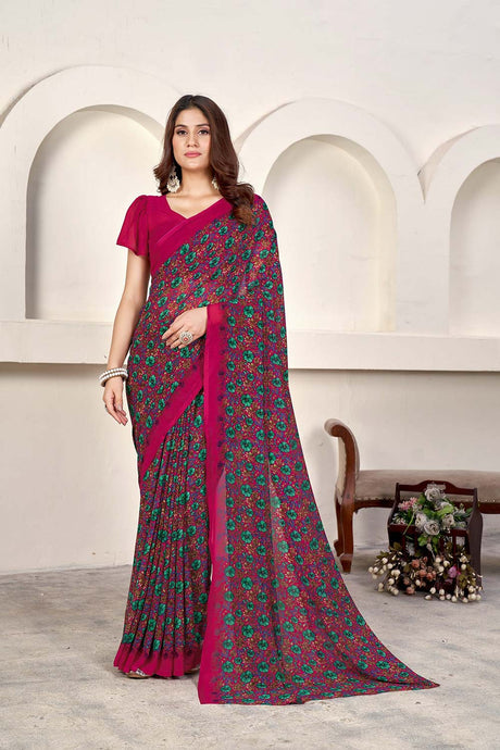 Pink Georgette printed Saree