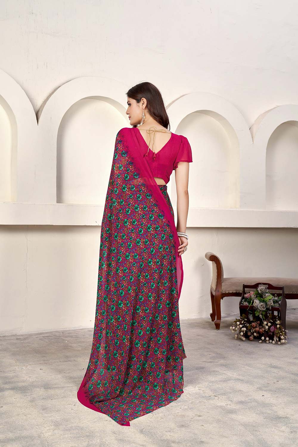 Pink Georgette printed Saree