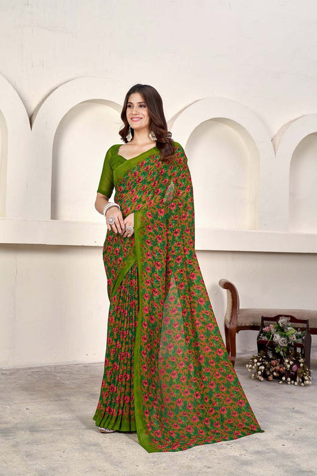 Green Georgette printed Saree