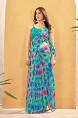 Green Georgette printed Saree