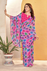 Pink Georgette printed Saree