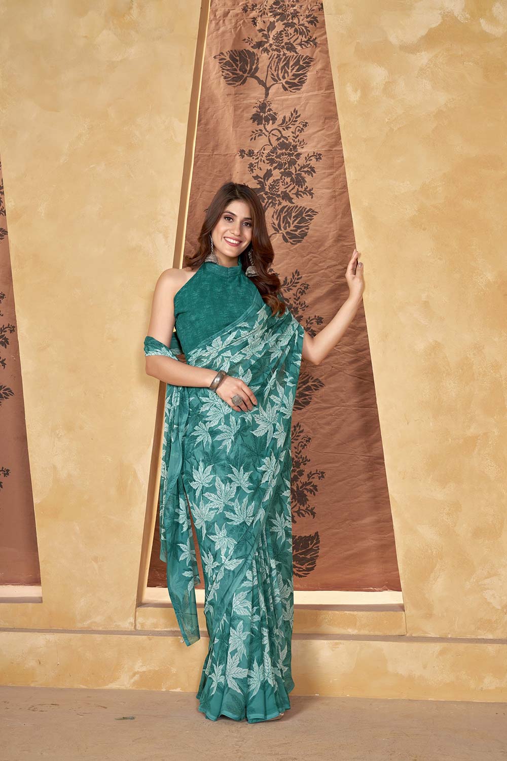 Green Georgette printed Saree