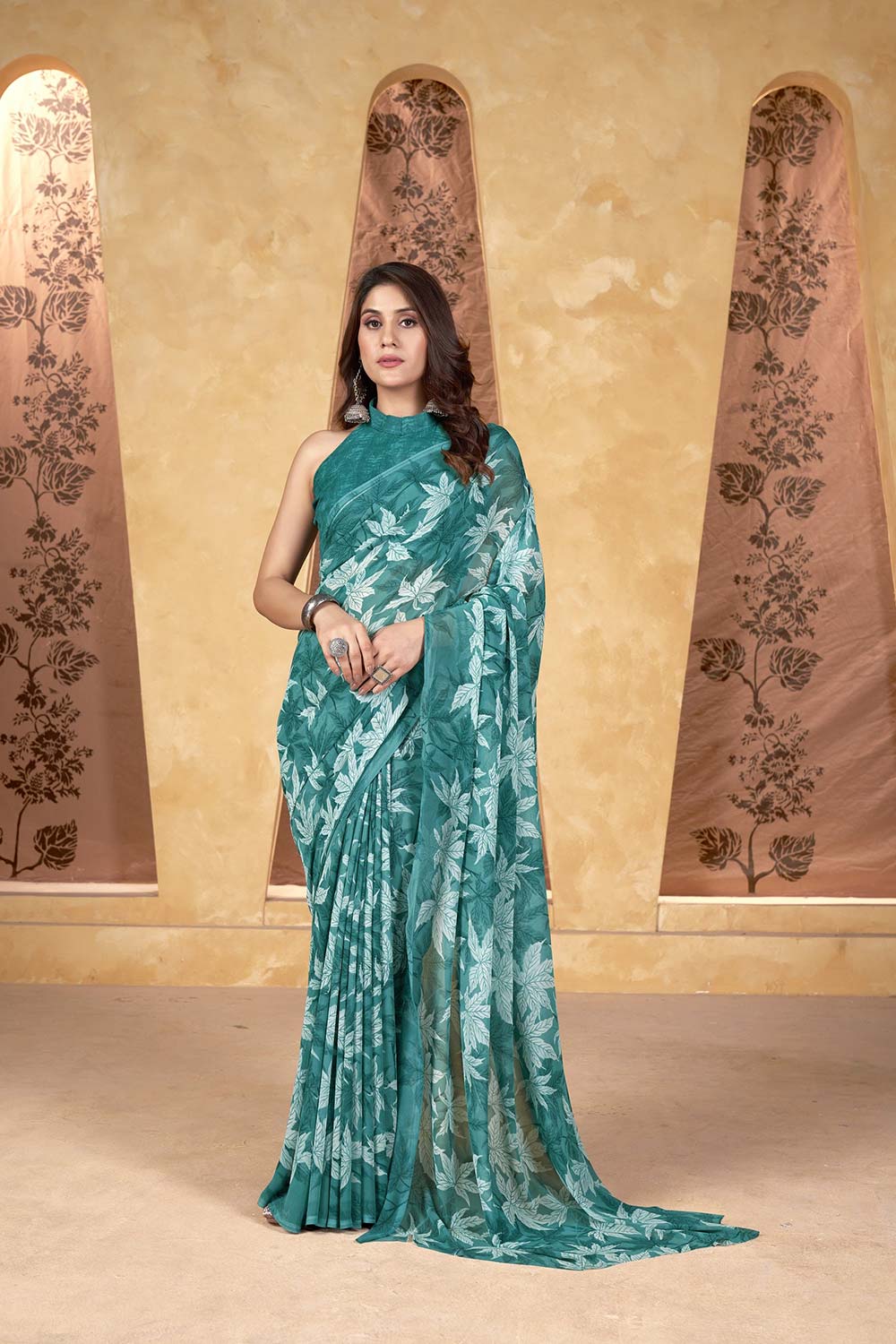 Green Georgette printed Saree