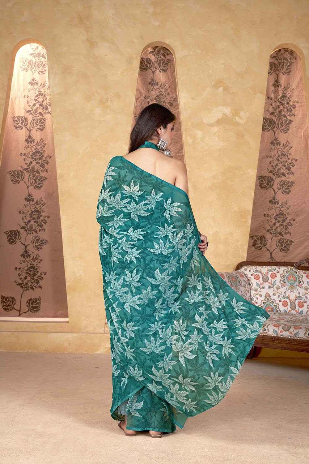 Green Georgette printed Saree