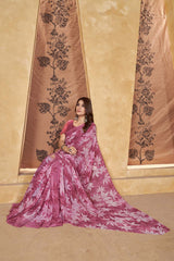 Pink Georgette printed Saree