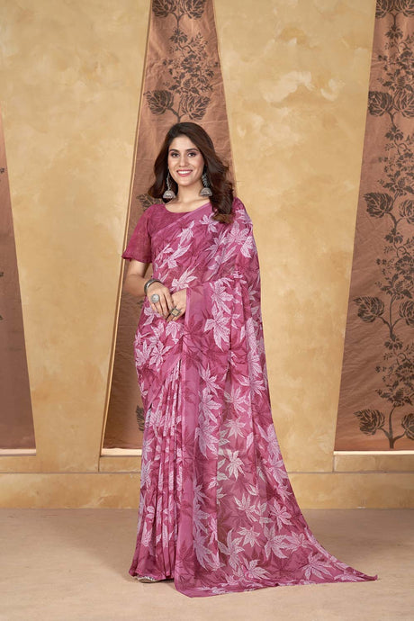 Pink Georgette printed Saree