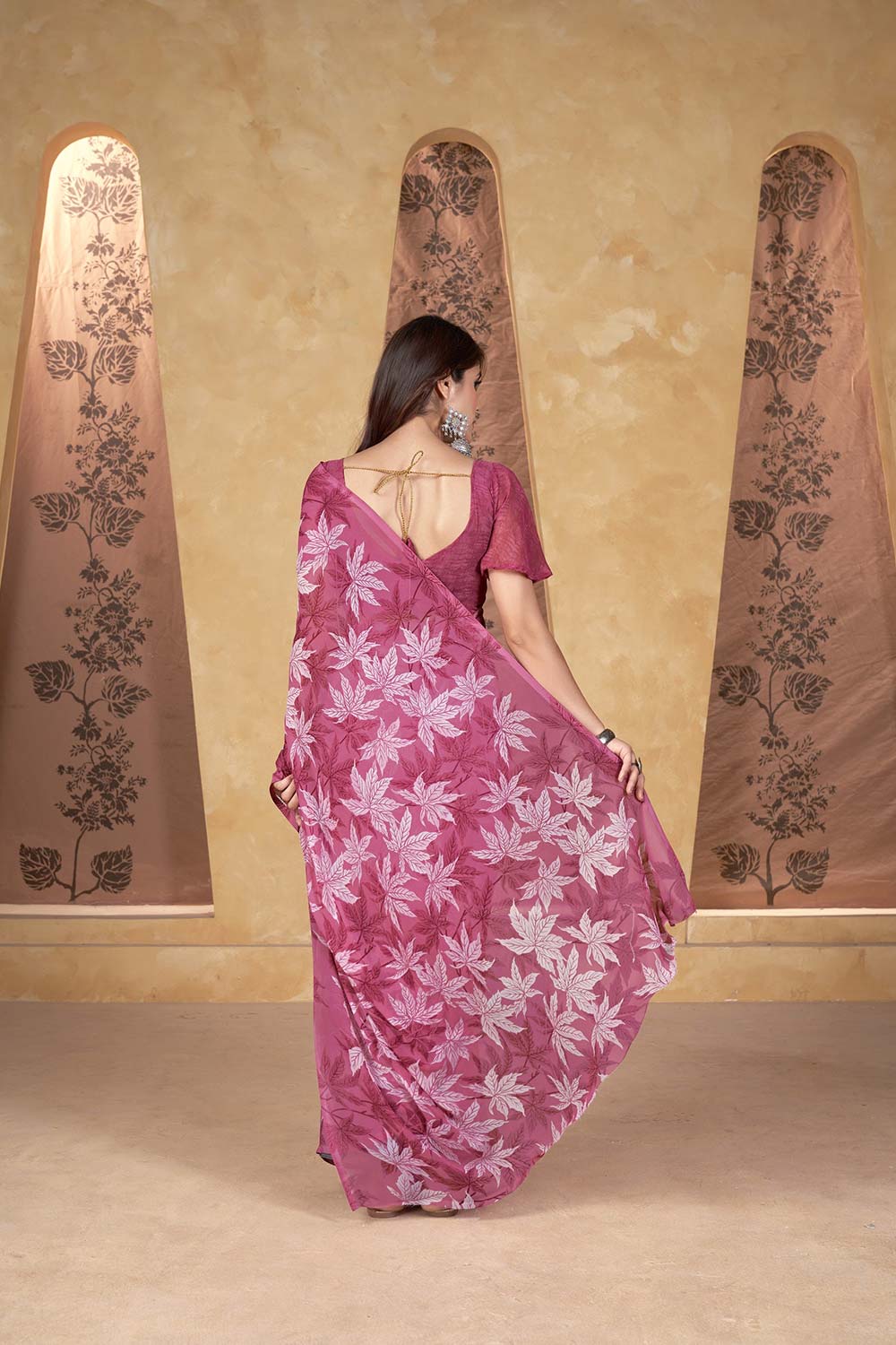 Pink Georgette printed Saree