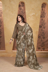 Beige Georgette printed Saree