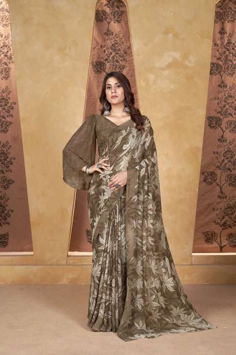 Beige Georgette printed Saree