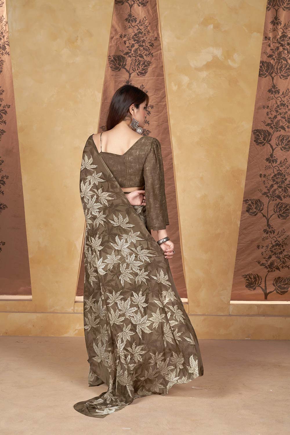 Beige Georgette printed Saree