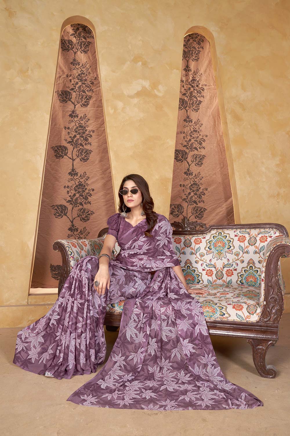 Purple Georgette printed Saree