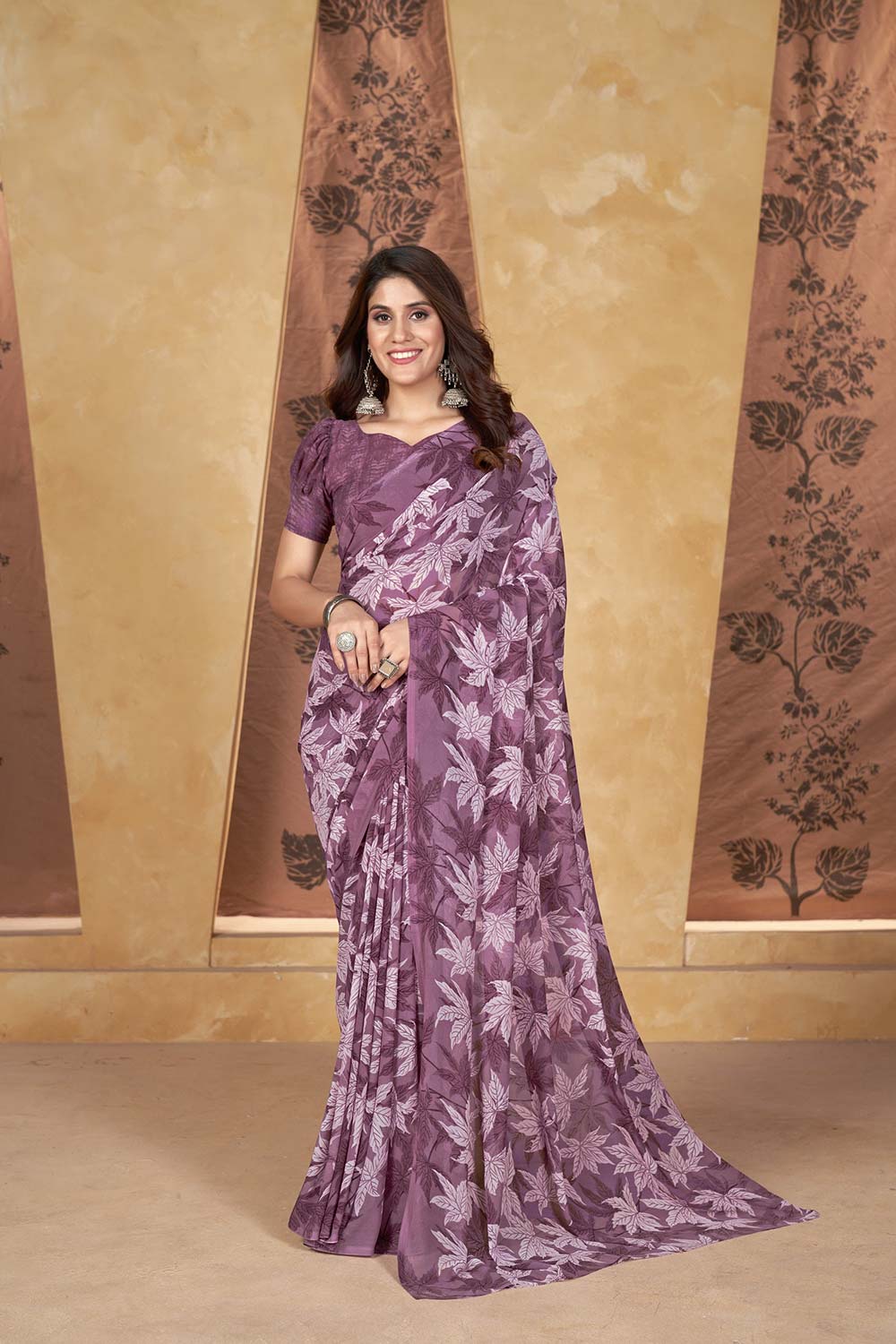 Purple Georgette printed Saree