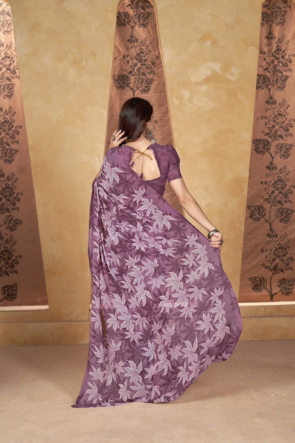 Purple Georgette printed Saree