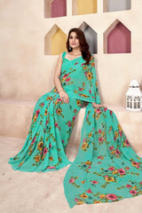 Green Georgette printed Saree