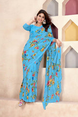 Blue Georgette printed Saree