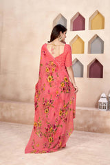 Pink Georgette printed Saree