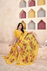 Yellow Georgette printed Saree