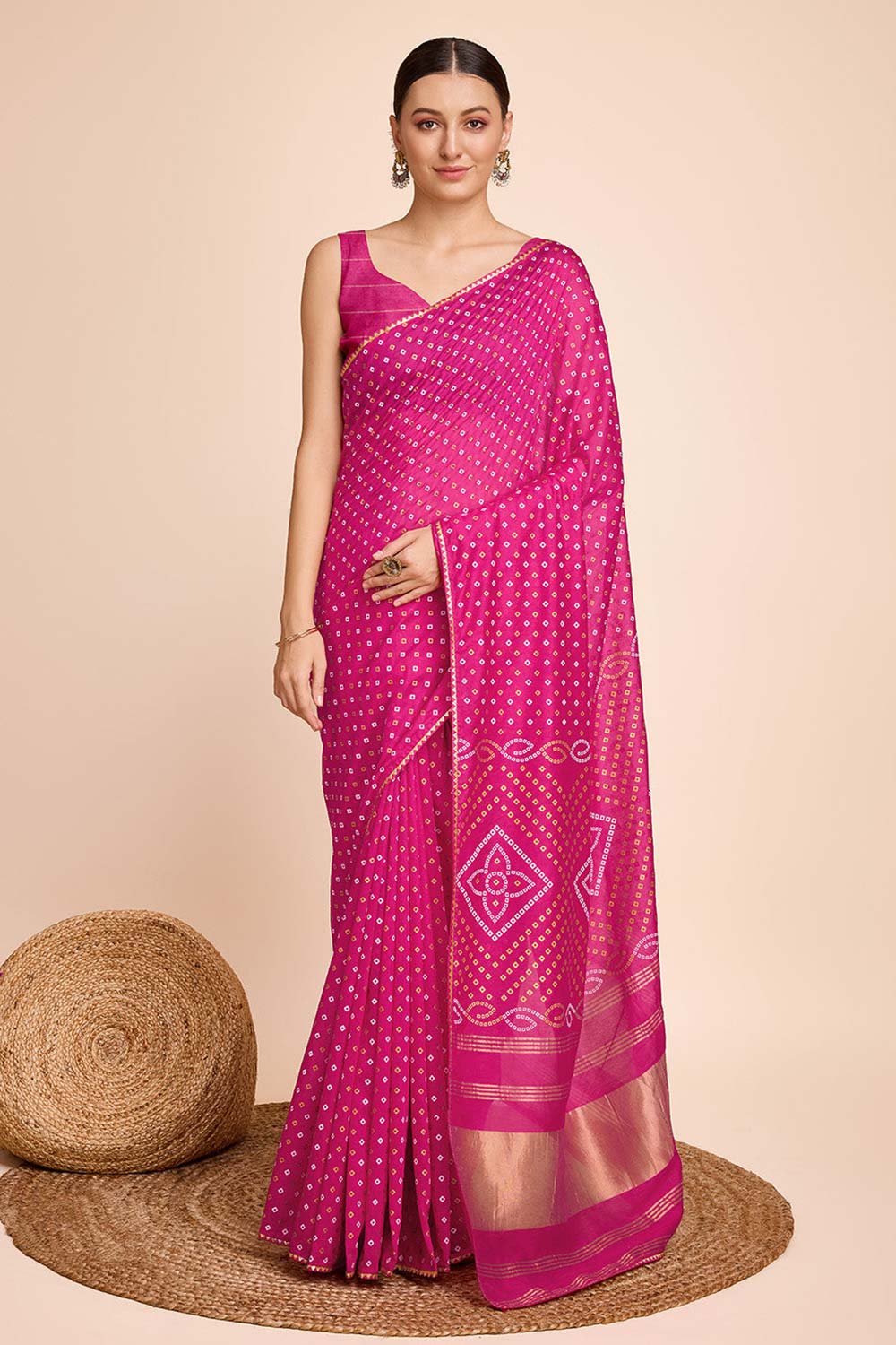 Pink Cotton Silk Zari  Saree