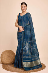 Blue Cotton Silk Zari  Saree