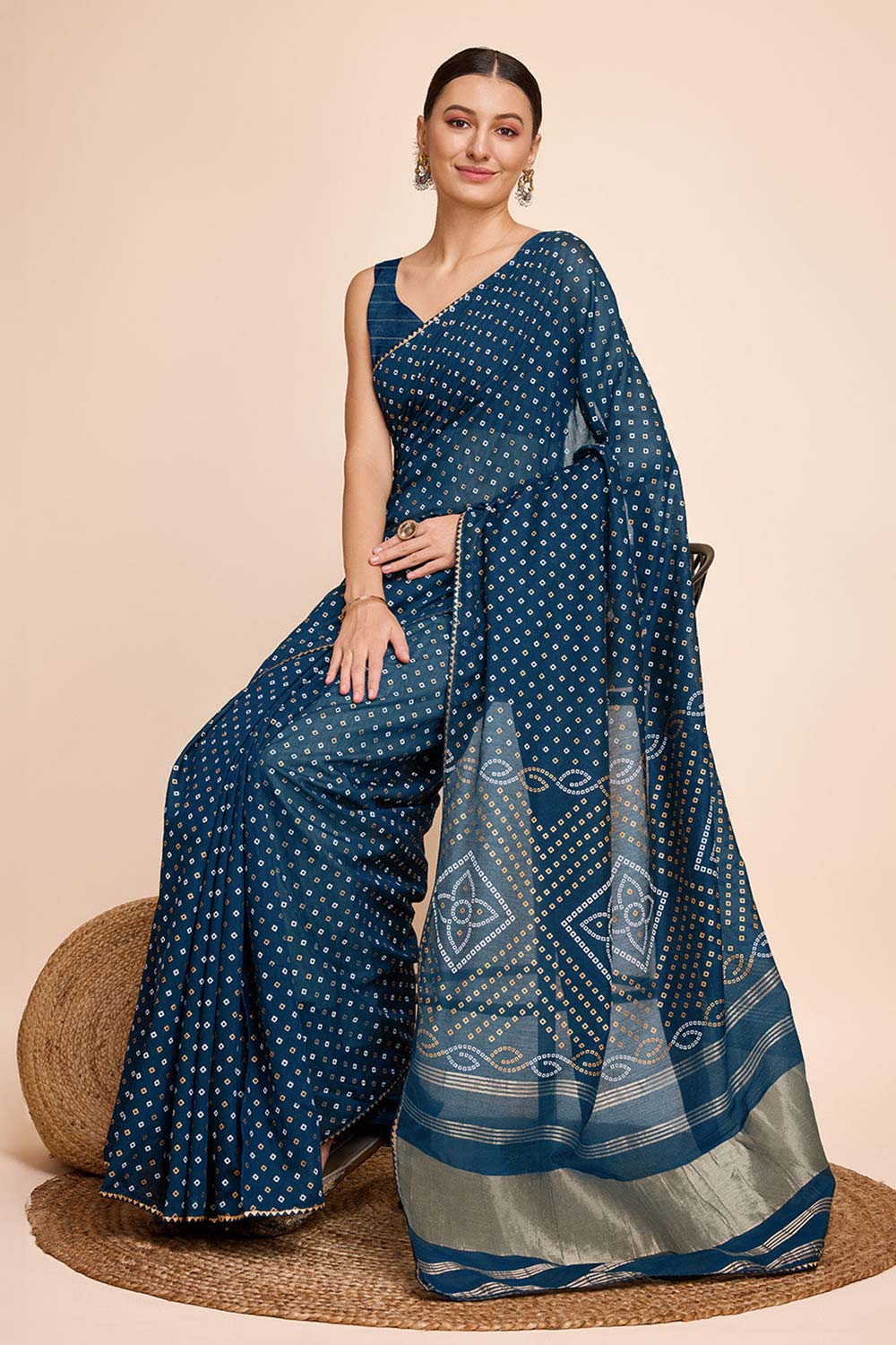 Blue Cotton Silk Zari  Saree