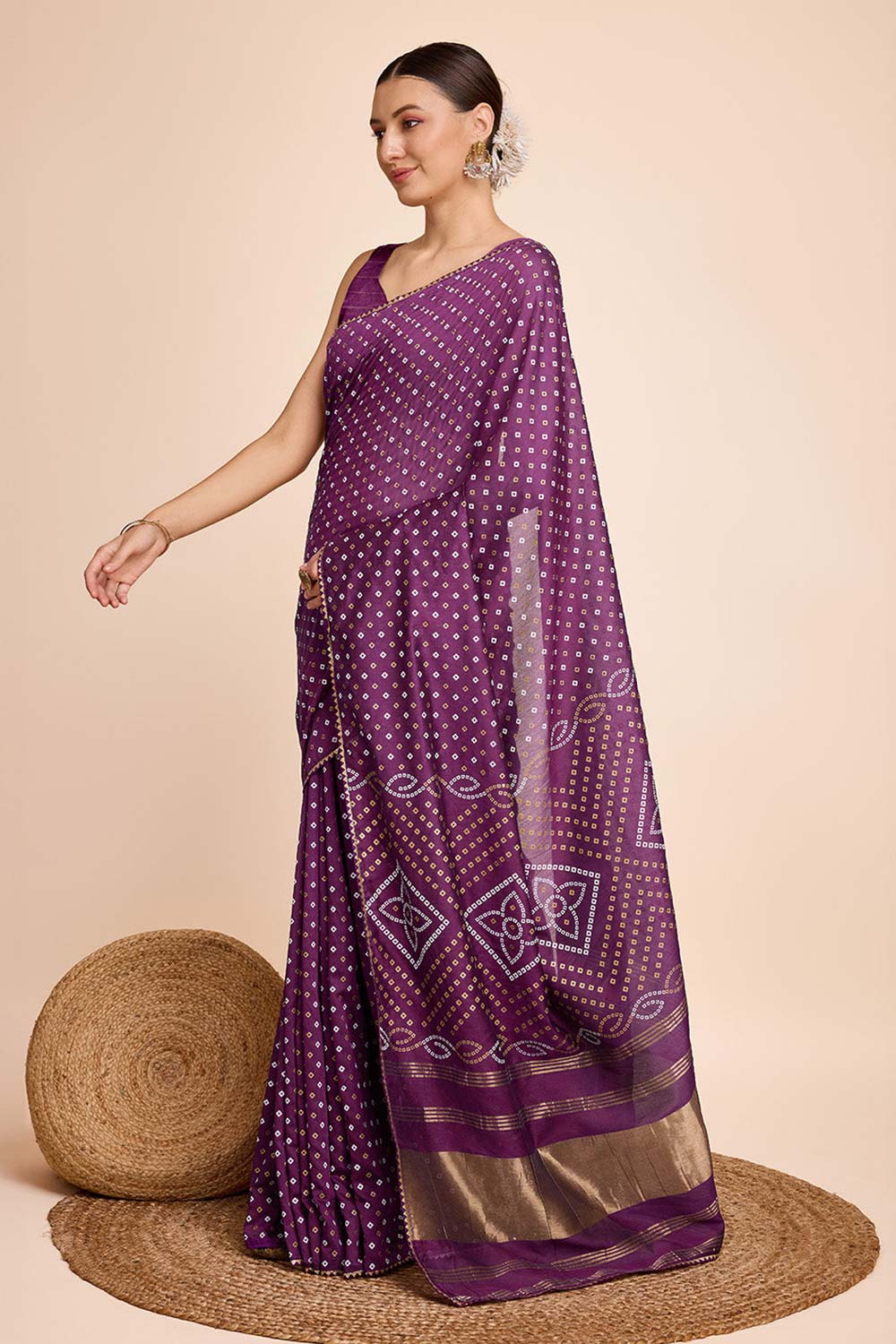 Purple Cotton Silk Zari  Saree