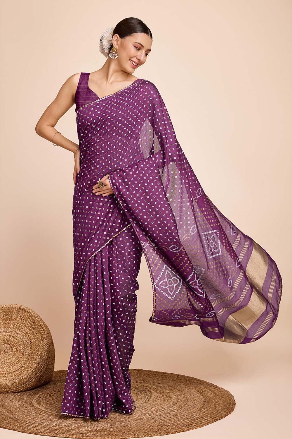 Purple Cotton Silk Zari  Saree