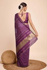 Purple Cotton Silk Zari  Saree