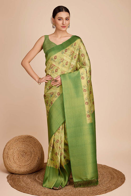 Green Silk Blend Zari  Saree