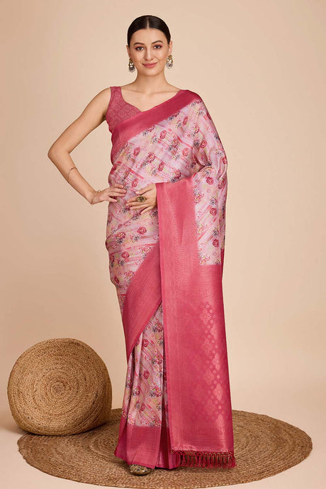 Pink Silk Blend Zari  Saree