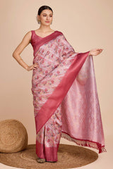 Pink Silk Blend Zari  Saree