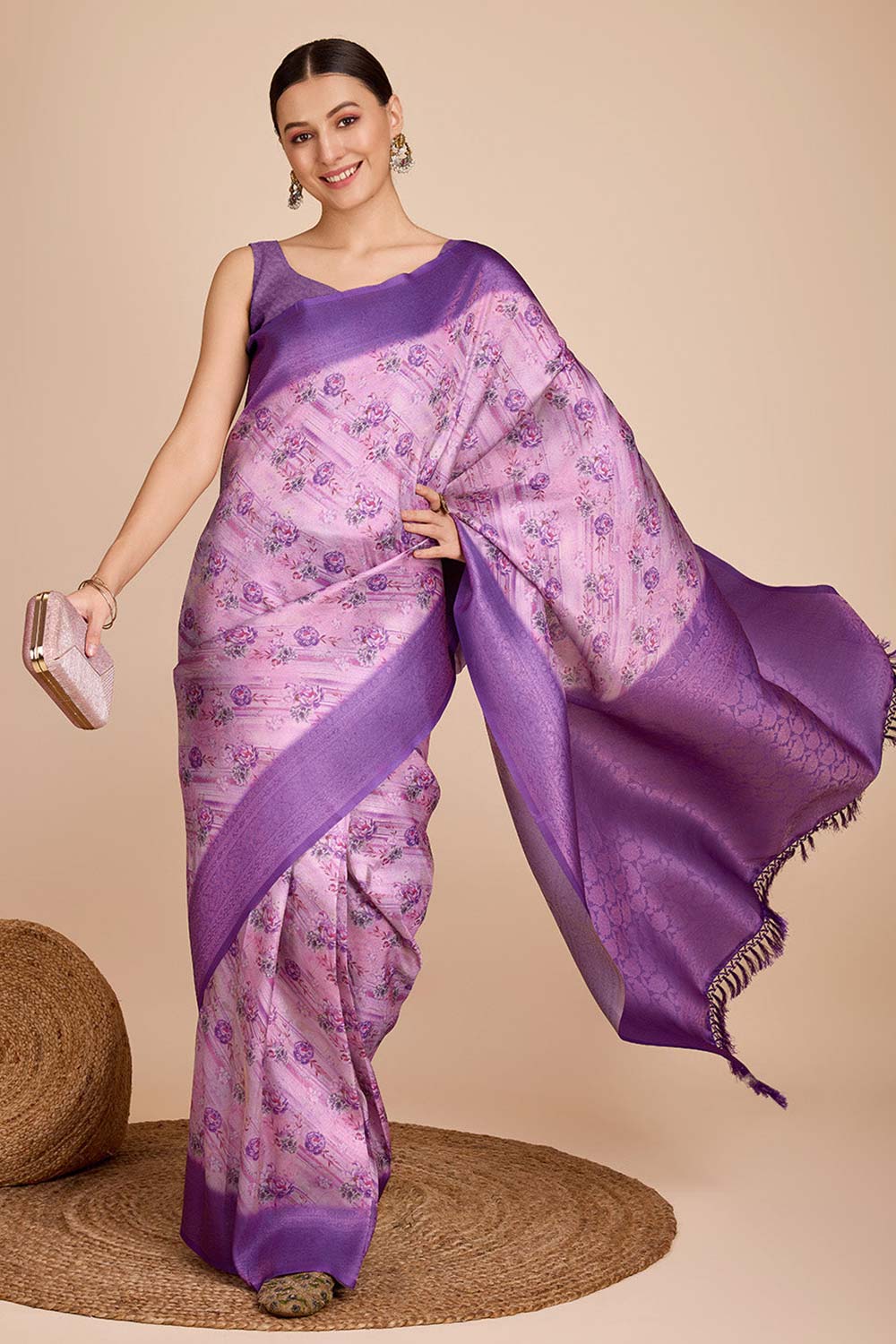 Purple Silk Blend Zari  Saree