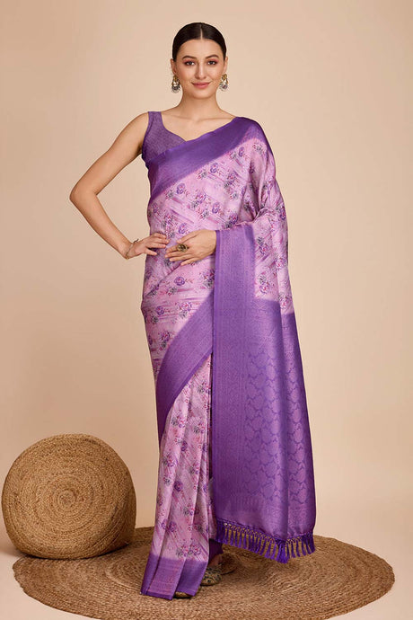 Purple Silk Blend Zari  Saree