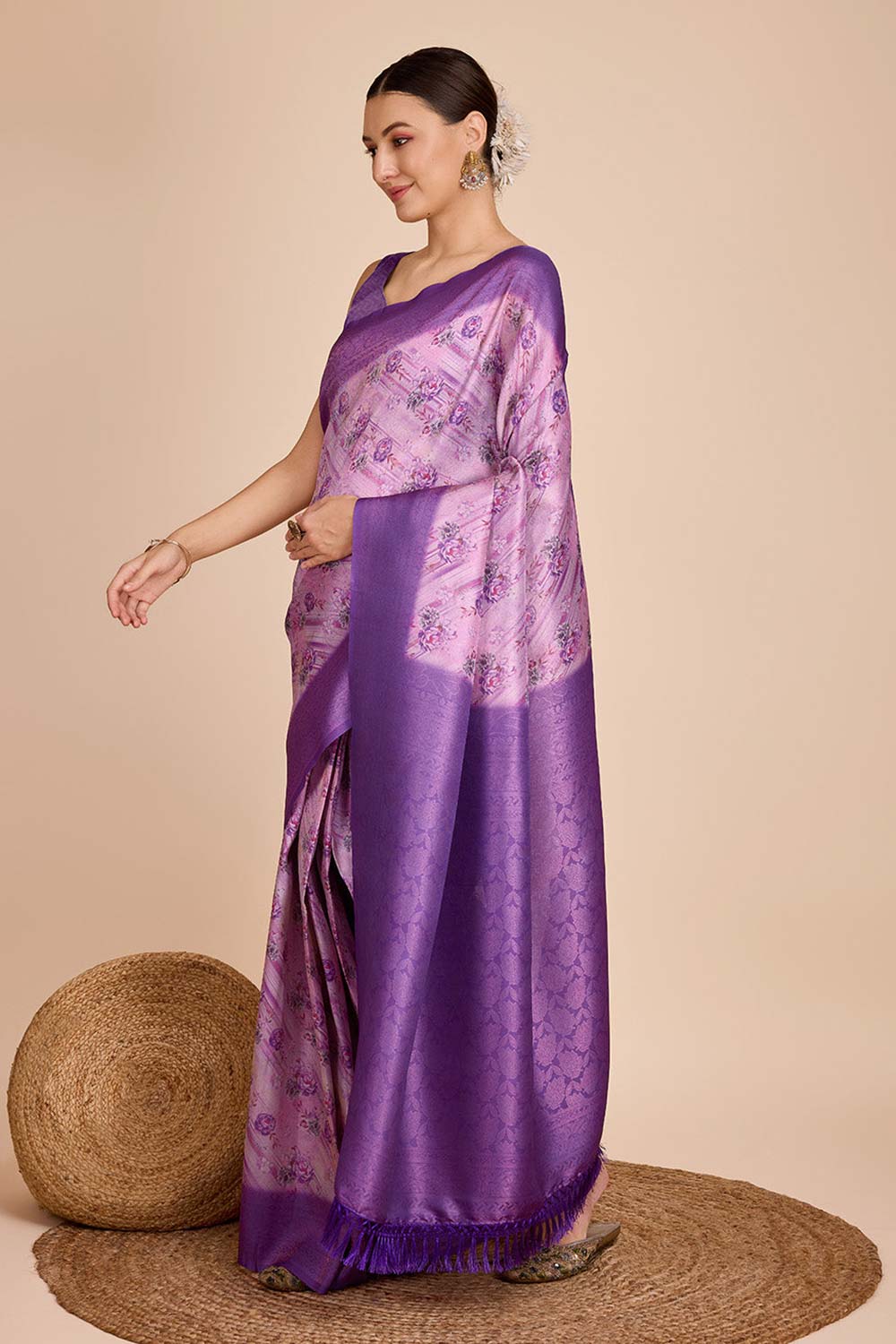 Purple Silk Blend Zari  Saree