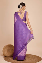 Purple Silk Blend Zari  Saree