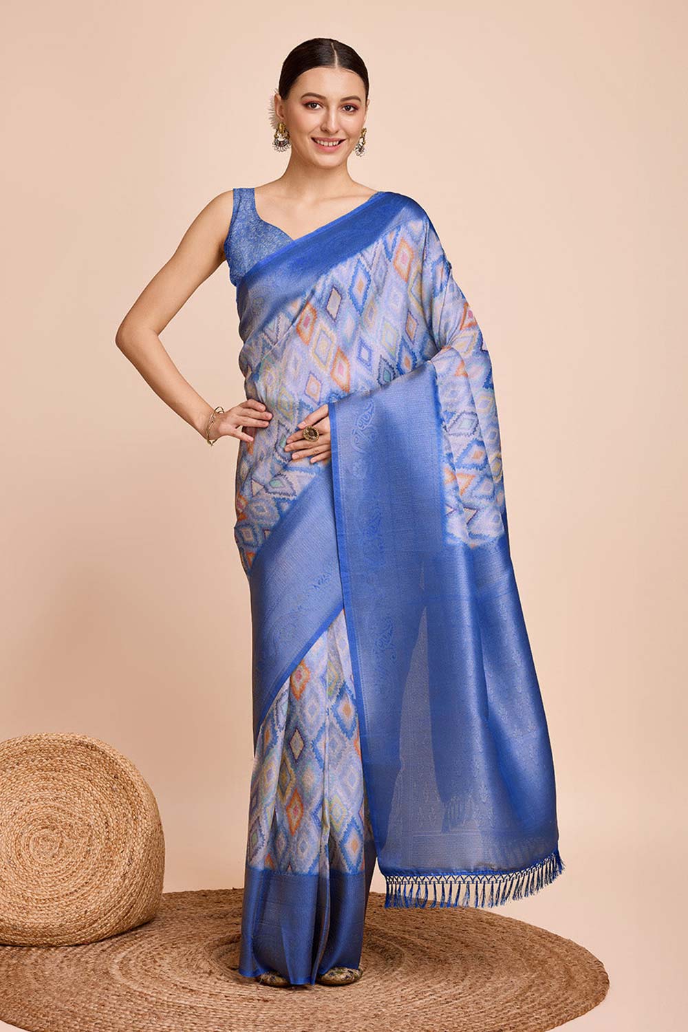 Blue Silk Blend Zari  Saree