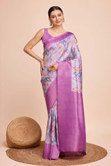 Purple Silk Blend Zari  Saree