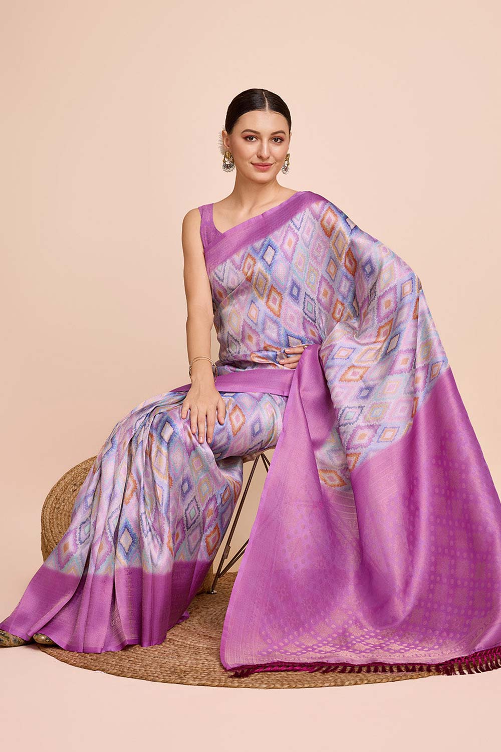 Purple Silk Blend Zari  Saree