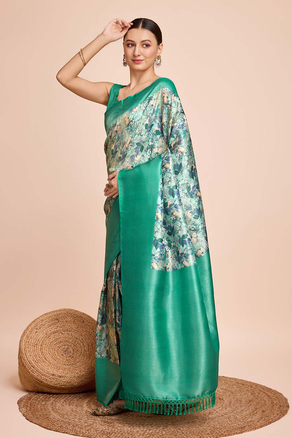 Green Silk Blend Zari  Saree