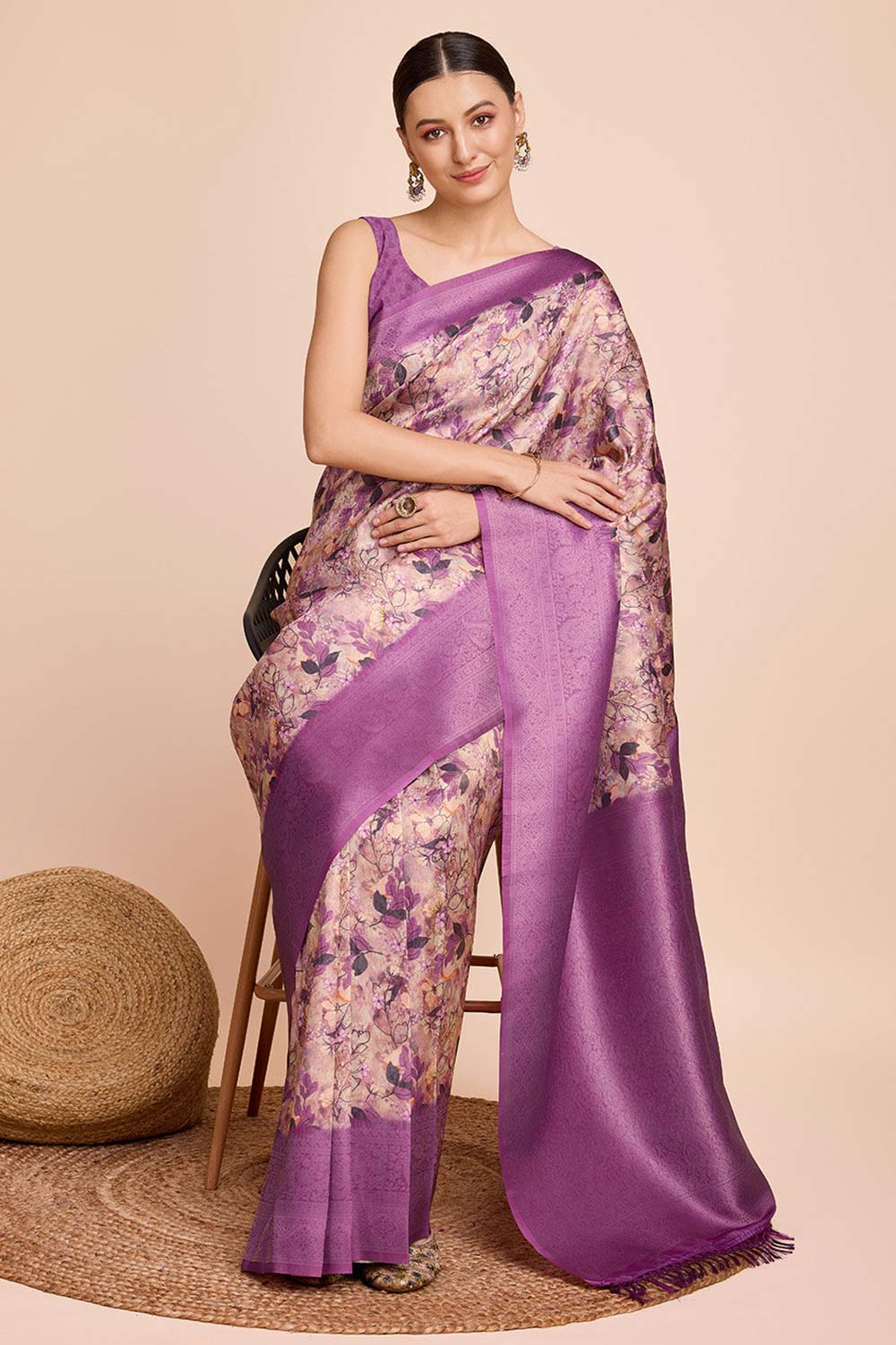 Purple Silk Blend Zari  Saree